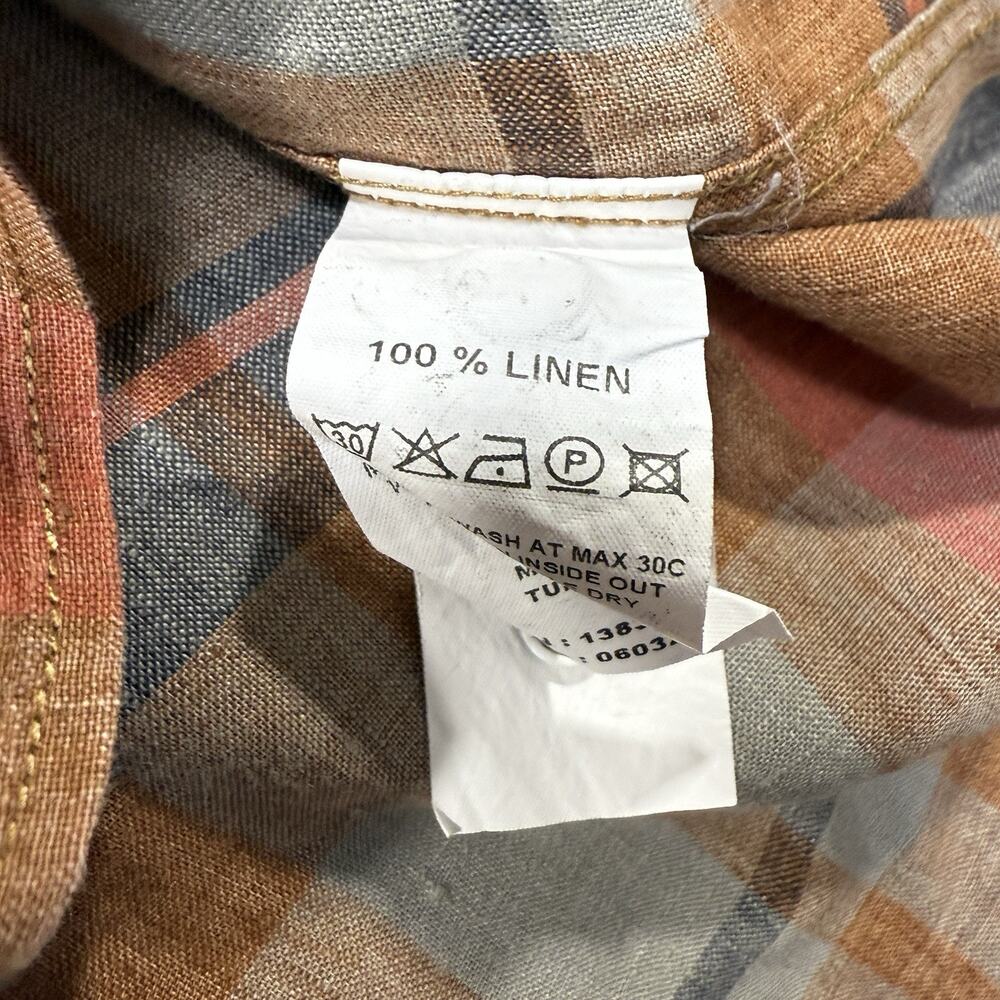 32 Bar Blues Mens XXL 100% Linen Button‎ Front Plaid Long Sleeve Casual Fall - Picture 4 of 11